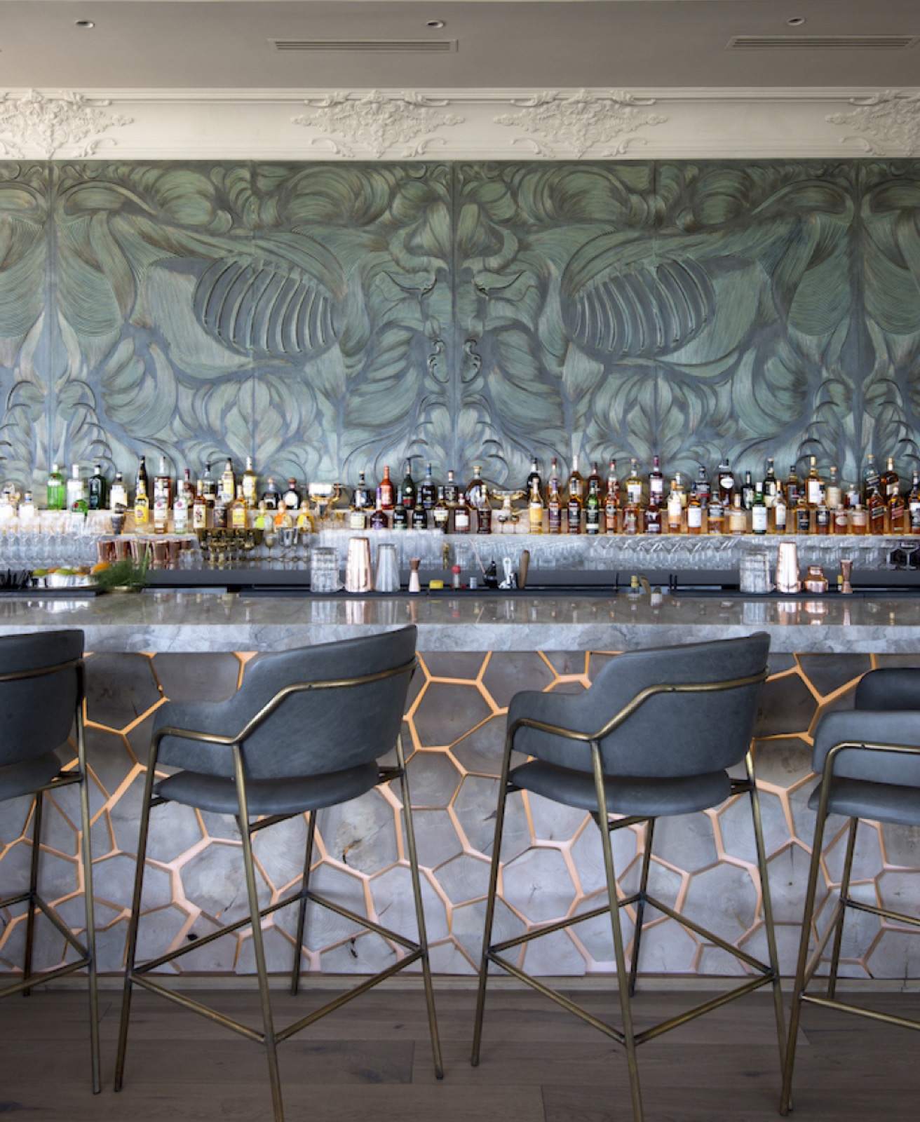 Stone bar top in a club protected with countertop film